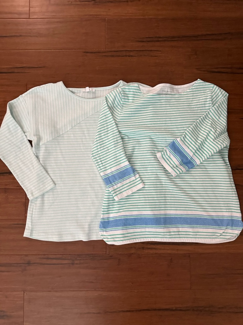 Talbots White and Mint Striped Cotton 3/4 sleeve bundle